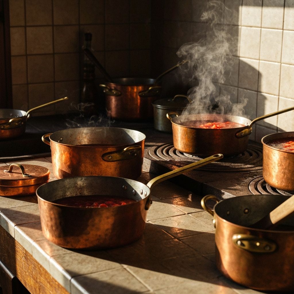 Traditional copper cookware craftsmanship details