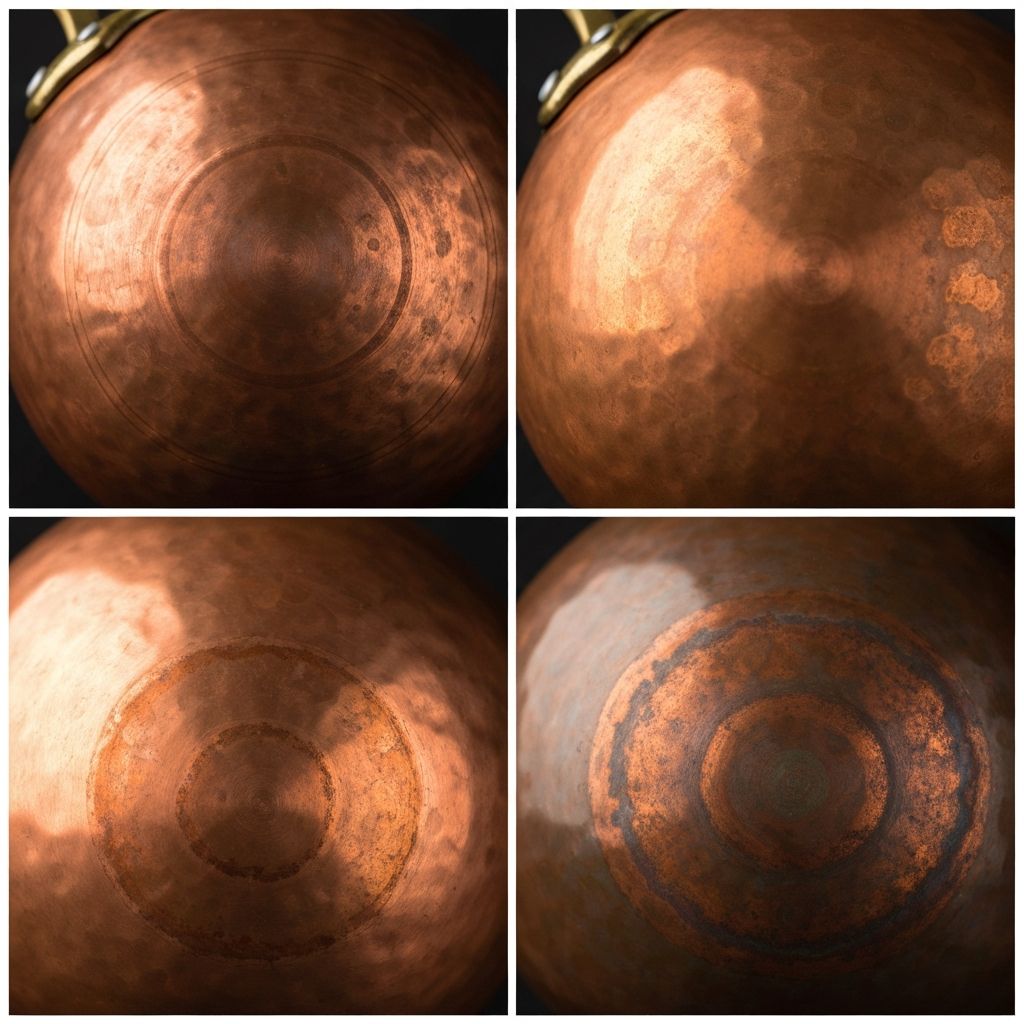 Natural copper patina development on Ruffoni cookware
