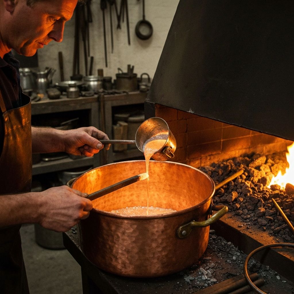 Traditional copper retinning process by master artisan
