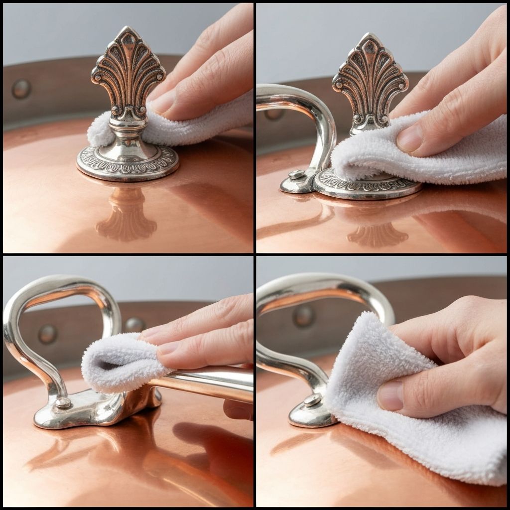 Polishing ornate silver-plated handles on Ruffoni Opus cookware