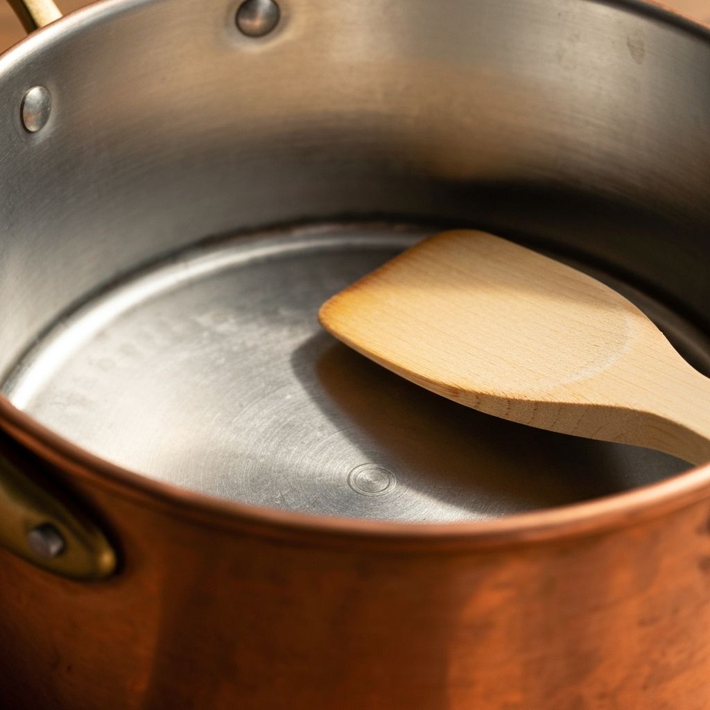 Hand-tinned copper cookware interior showing delicate tin lining